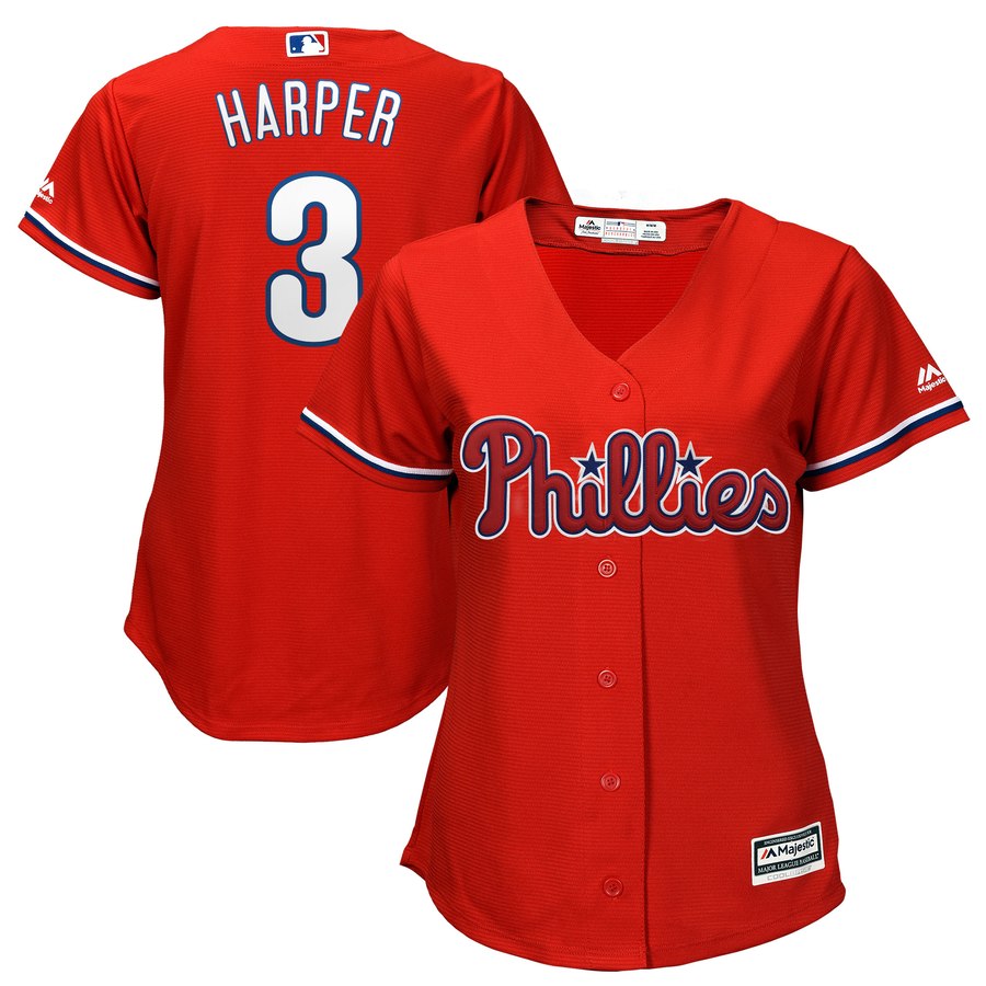 Women's Philadelphia Phillies #3 Bryce Harper Red Cool Base Stitched MLB Jersey(Run Small)